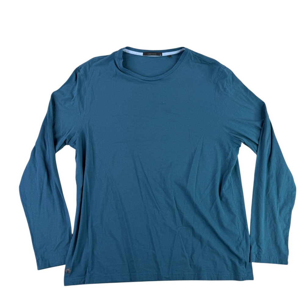 Greyson T-Shirt Mens Large Teal Blue Pima Cotton Blend Long Sleeve Wolf Logo